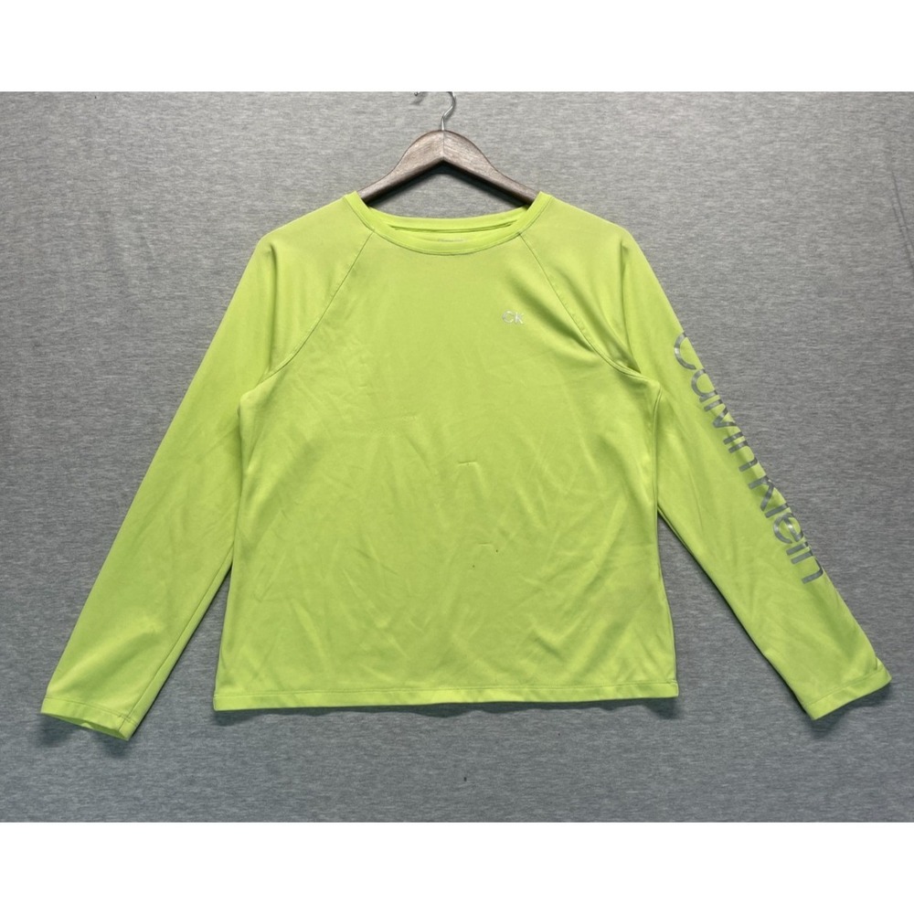 Calvin Klein Performance Shirt Womens Medium Lime Green Long Sleeve Activewear